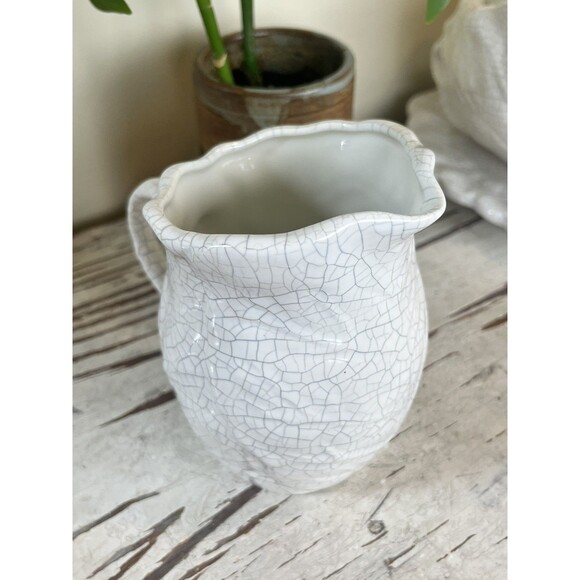 Vintage Set Of White Crackled Crazed Cabbage Leaf: Tureen, Creamer & Sugar Bowl - Picture 7 of 10